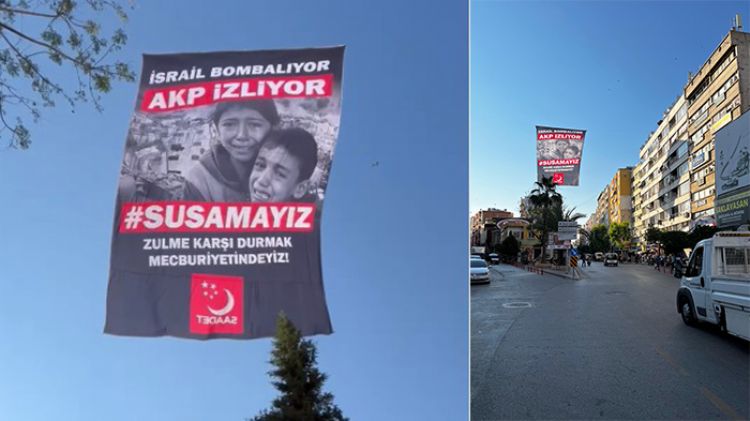 Saadet Partisinin Gazze pankart<br>gece yars polis tarafndan indirildi
